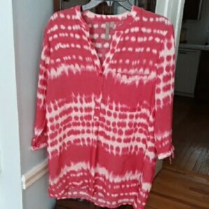 Brina & Em Women's Fuscia Pink Tie-Dye Tunic Top, Cover-up, Size M, 70% Nylon